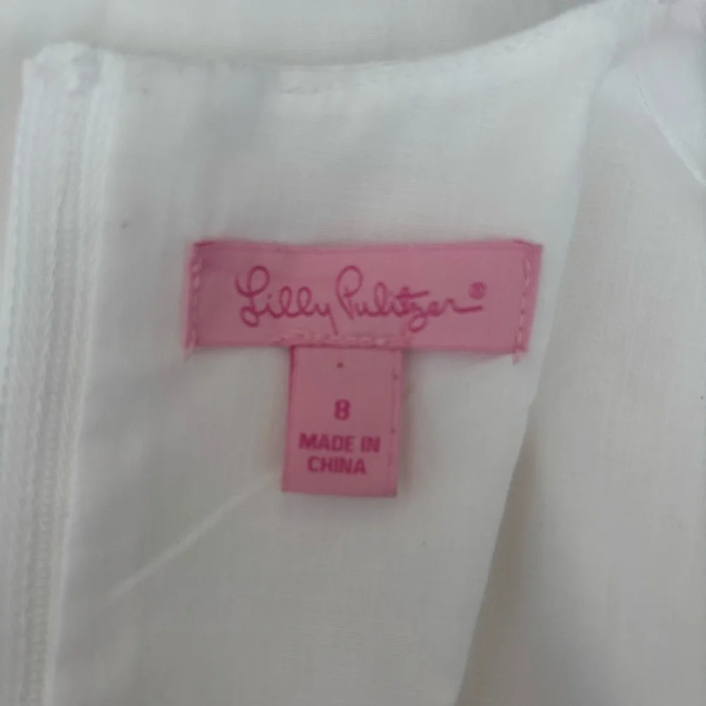 LILLY PULITZER Girls Size 8 Shift Dress White Embroidered Birds Beach Coastal - Picture 3 of 12